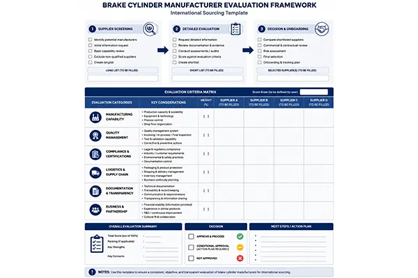 How to evaluate brake cylinder manufacturers for international sourcing Brake cylinder manufacturers evaluation framework