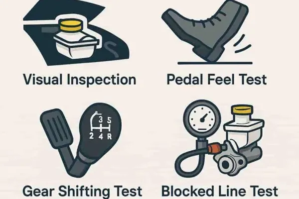 technician checking clutch pedal travel during clutch master cylinder diagnosis