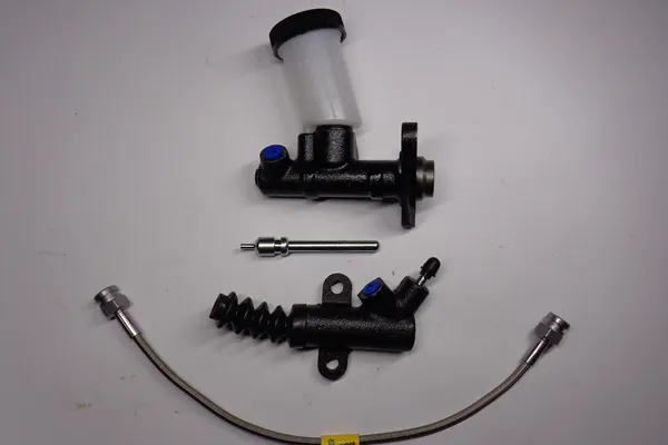 new clutch master cylinder ready for installation with matching slave cylinder