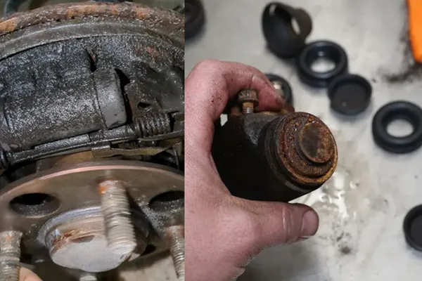 brake wheel cylinder seepage and piston sticking comparison