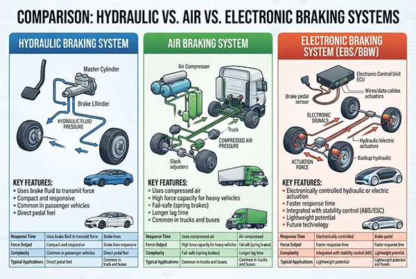 hydraulic brake transmission system compared with air and electronic braking