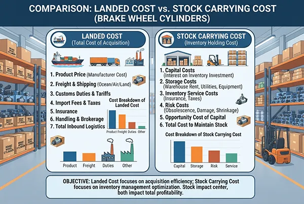 Landed cost versus stock carrying cost comparing landed cost and stock carrying cost of brake wheel cylinders