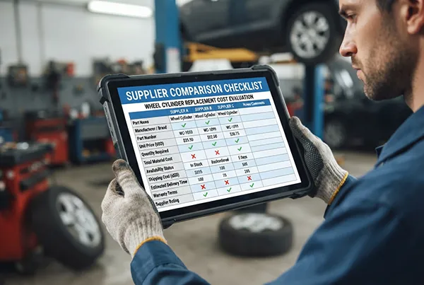 A comparison sheet for wheel cylinder suppliers supplier comparison checklist for wheel cylinder replacement cost